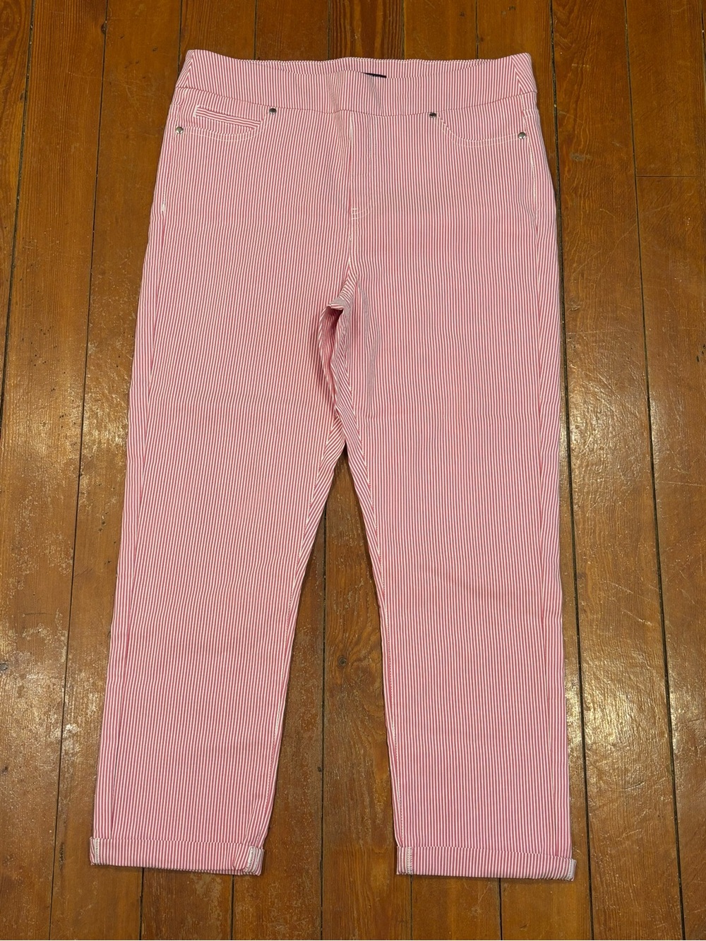 Mario Serrani Pink White Pinstripe Stretch Ankle Pants Women’s Medium M - Picture 3 of 8